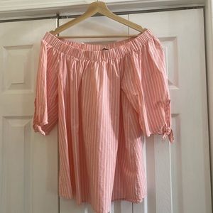 Cha cha vente large pink and white off the shoulder top